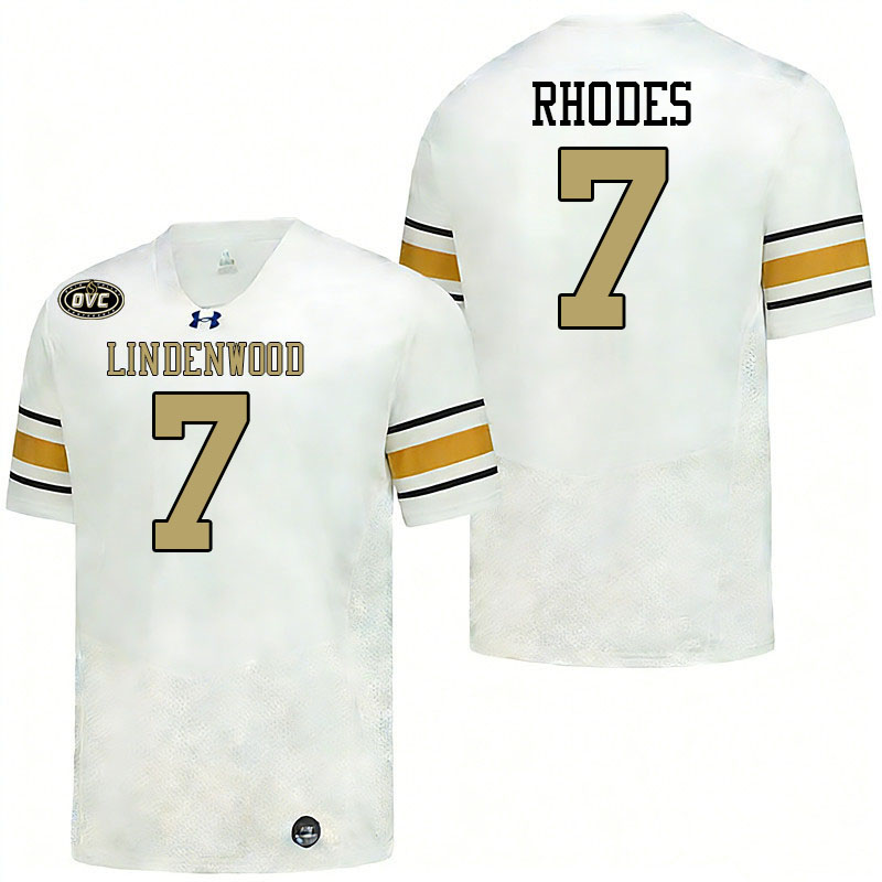 Lindenwood Lions #7 Jared Rhodes College Football Jerseys,Uniforms-White